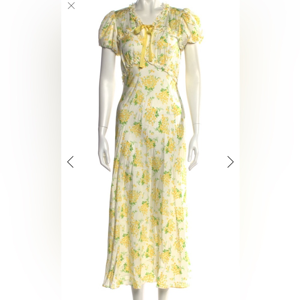 Doen Yellow Orianna bias cut 1920’s Floral Maxi Dress Sz S, May Bell Floral